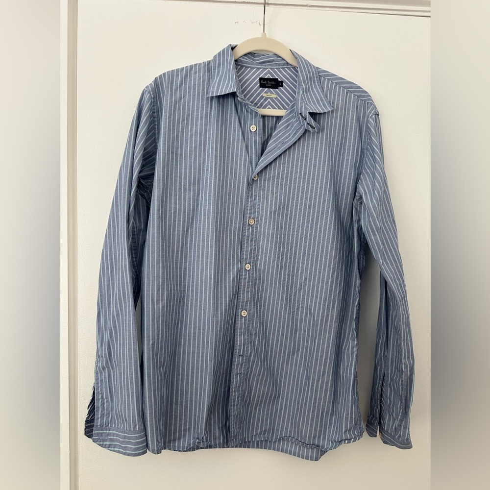 Paul Smith Jeans Men’s Slim Fit Shirt Blue White Stripe Long Sleeve Size L